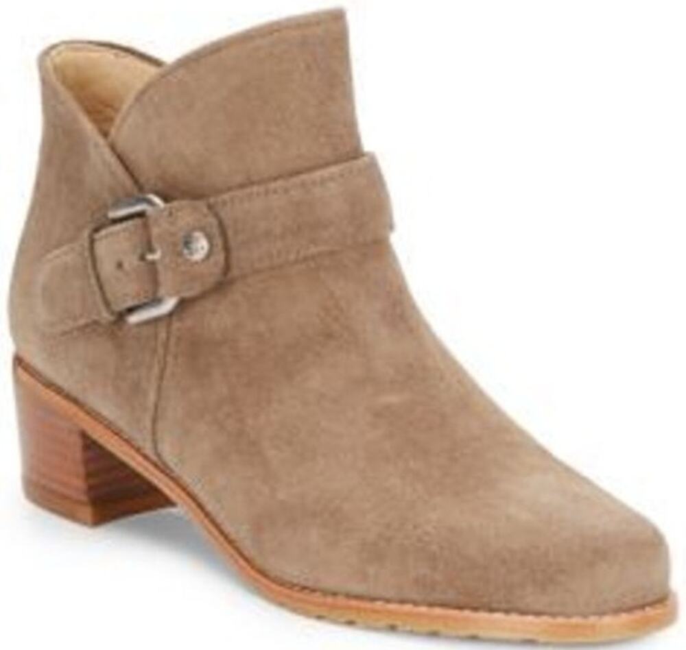 Stuart Weitzman Dude Ankle Boots Suede Leather Heeled Buckle Strap Tan 9.5